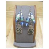 Sterling Silver Abalone Beaded Earrings Hallmarked