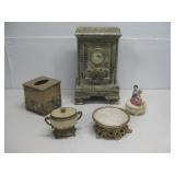 Decorative Mantle Clock, Tissue Box,Jar & More See