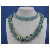 Blue Wooden Bead Necklace & Choker