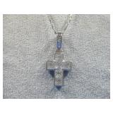 Sterling Silver Cz Cross Pendant & Necklace 21.7 G