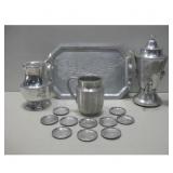 Aluminum Barware Set - Embossed Floral Tray See