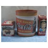 Vtg Metal Coca Cola Waste Can Vtg Red Man See