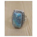 Sterling Silver Turq Rectangular Ring Hallmarked