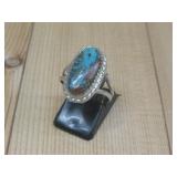 Sterling Silver Turq Double Shank Ring Hallmarked