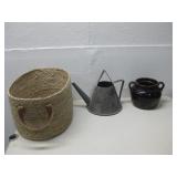 Oil Can & Ceramic Pot W/ Rope Basket