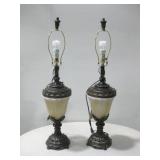 Two Vtg Traditional Style Torchier Brass Lamps