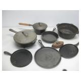 Vtg Cast Iron Skillets, Pans, Pot & Iron