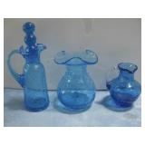 Three Pieces Of Blenko Glass Decor Tallest 7.5'