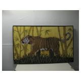 Framed & Signed Tiger Painting 42.5'x26' See Info