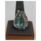 S.S Sw Hallmarked #8 Turq Spiderweb 17g T.W Ring