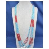 Vtg Navajo 10 Strand Block Turquoise Necklace 36'