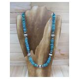 Sterling Silver Navajo Beads & Turq. Necklace See