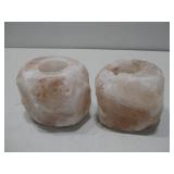 Pair Of Carved Salt Candle Holders W/LEDS
