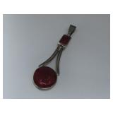 S.S Modernist Vtg. Red Stone Hallmarked Pendant
