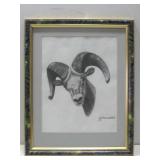 Framed Brad Axe Bighorn Sheep Drawing 16' x 20'