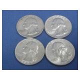 Four 1964 Silver Washington Quarters 90% Silver