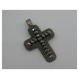 Large Cross Silverplated Over Copper Marcasite See