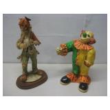 Vtg Ceramic Clown & Resin Clown Decor On Stand See