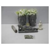 Two Resin Buddha Head Planters & Decor See Info