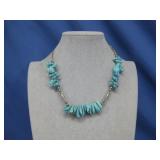 Vtg Navajo Turquoise Silver Tone Beaded Necklace
