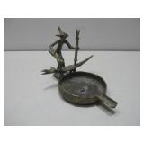 Vtg African Brass Ashtray W/ Crocodile & Man