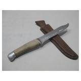 Vtg Fixed Blade Knife W/ Horn Handle 11 1/2' See