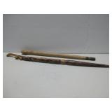 Two Carved Wood Walking Sticks See Info