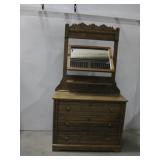 Vtg Wooden Oak 3 Drawer Chest W/Mirror See Info