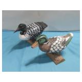 Vtg Handpainted Wood Carving Ducks On Wood See