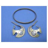 Brass Bangle Bracelet & Pair Of Ear Cuffs