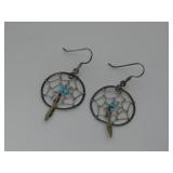 Sterling Silver Vtg. Tested Turquiose Earrings