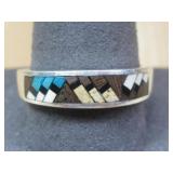 Sterling Silver Inlay Stone Ring Hallmarked