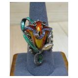 Sterling Silver Enamel Calla Lily Ring Hallmarked