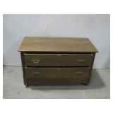 Brown Wood 2 Drawer Locking Chest On Wheels See