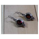Vtg Sterling Silver Tested Garnet Earrings