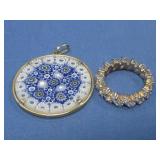 Millefiori Style Pendant & Gold Tone Ring