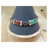 S.S Vtg. Hallmarked Misc Jade Colors Bracelet