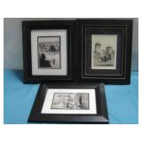 Three Framed B&W Prints 11.5' x 13.25'
