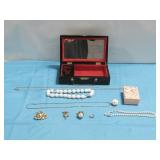 Black Lacquered Jewelry Box W/Fashion Jewelry See