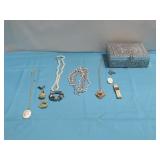 Stamped Aluminum Jewelry Box W/Jewelry See Info