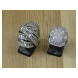 Two S.S. Moissanite Baguette Cluster Rings See