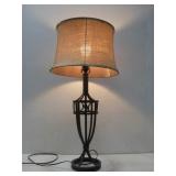 Metal Base Table Lamp W/Burlap Style Shade See