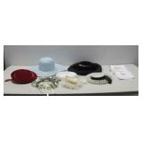Six Vtg Hats W/ Embroidered Handkerchiefs