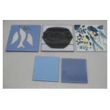 Five Painted Ceramic Tiles Largest 4' x 4'