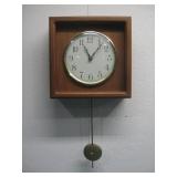 Vtg Teak Wood Wall Clock Untested See Info
