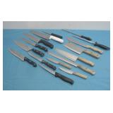 Assorted Kitchen Knives & 2 Sharpening Rods