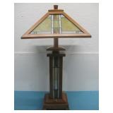 Stained Glass Style Table Lamp W/Wood Base See