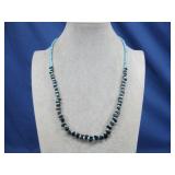 Vtg Navajo Blue Bead & Onyx Necklace 23'