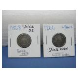 1866 W/Rays & 1868 Shield Nickel Coins
