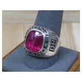 S.S, Red Synthetic Gemstone Ring Hallmarked